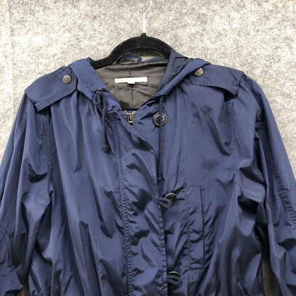 GAP Rain Jacket Womens S Dark Blue Parka Drawstring Waist Utility Mid Length - Picture 6 of 9